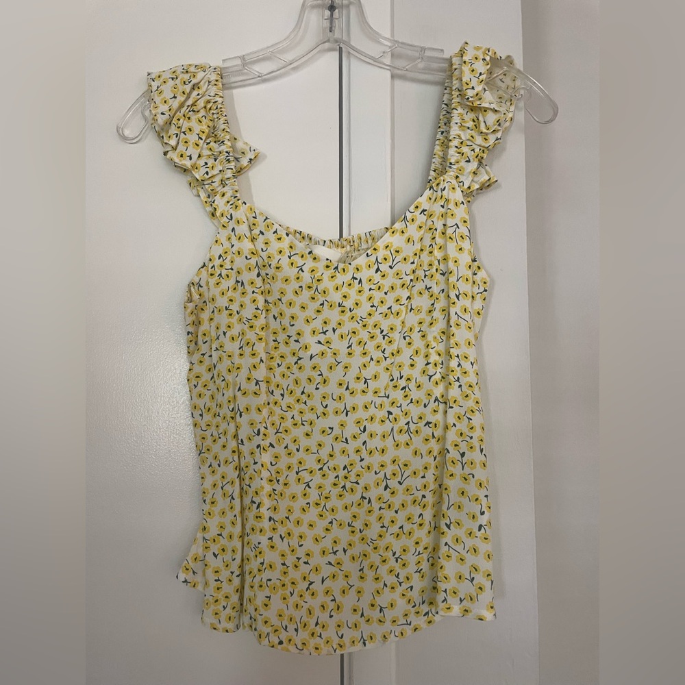 Yellow flowered top with ruffled sleeves